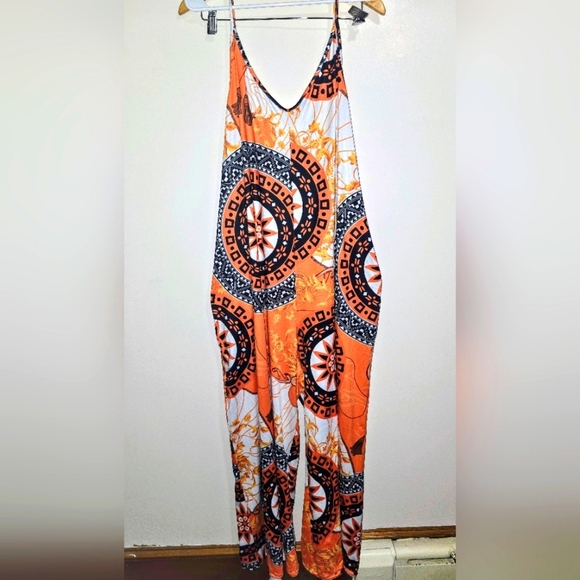 Orange and Black Plus Size Patterned Jumpsuit - 3X/18 - Picture 2 of 7